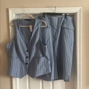 NWT New York & Company Blue Pinstripe Vest and Skirt Set